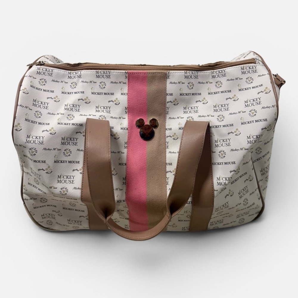 Disney Mickey Mouse Duffle Bag Womens Large Rolling Carry On Cream Pink Tan